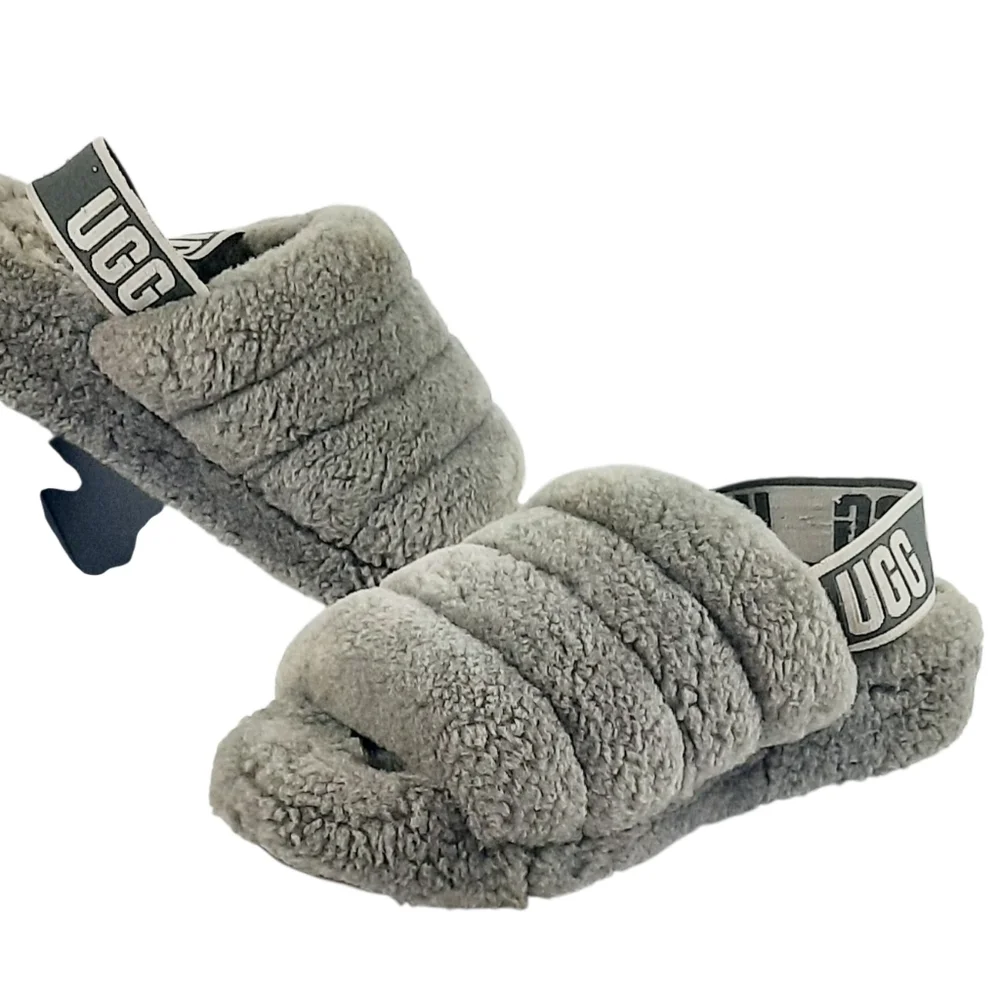 UGG Kids Fluff Yeah Slide Slipper Charcoal Gray Size 2K
